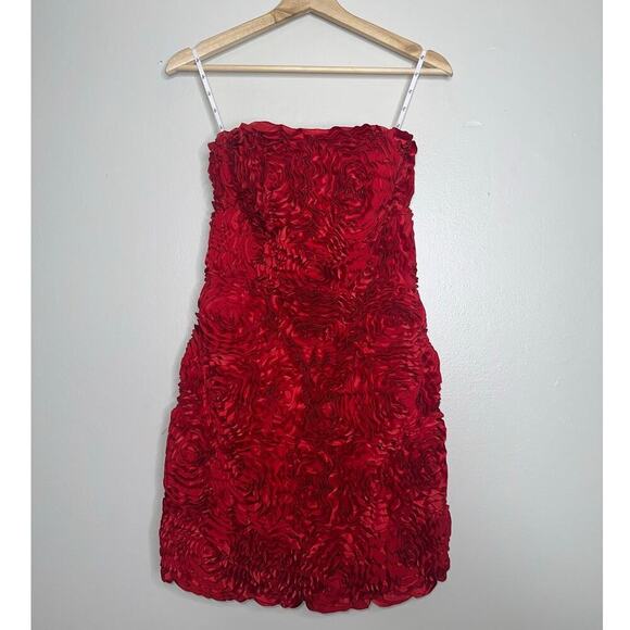 Aje Gazer Rosette Strapless Satin Mini Dress Red Size 6 Valentine's Day - Picture 3 of 10